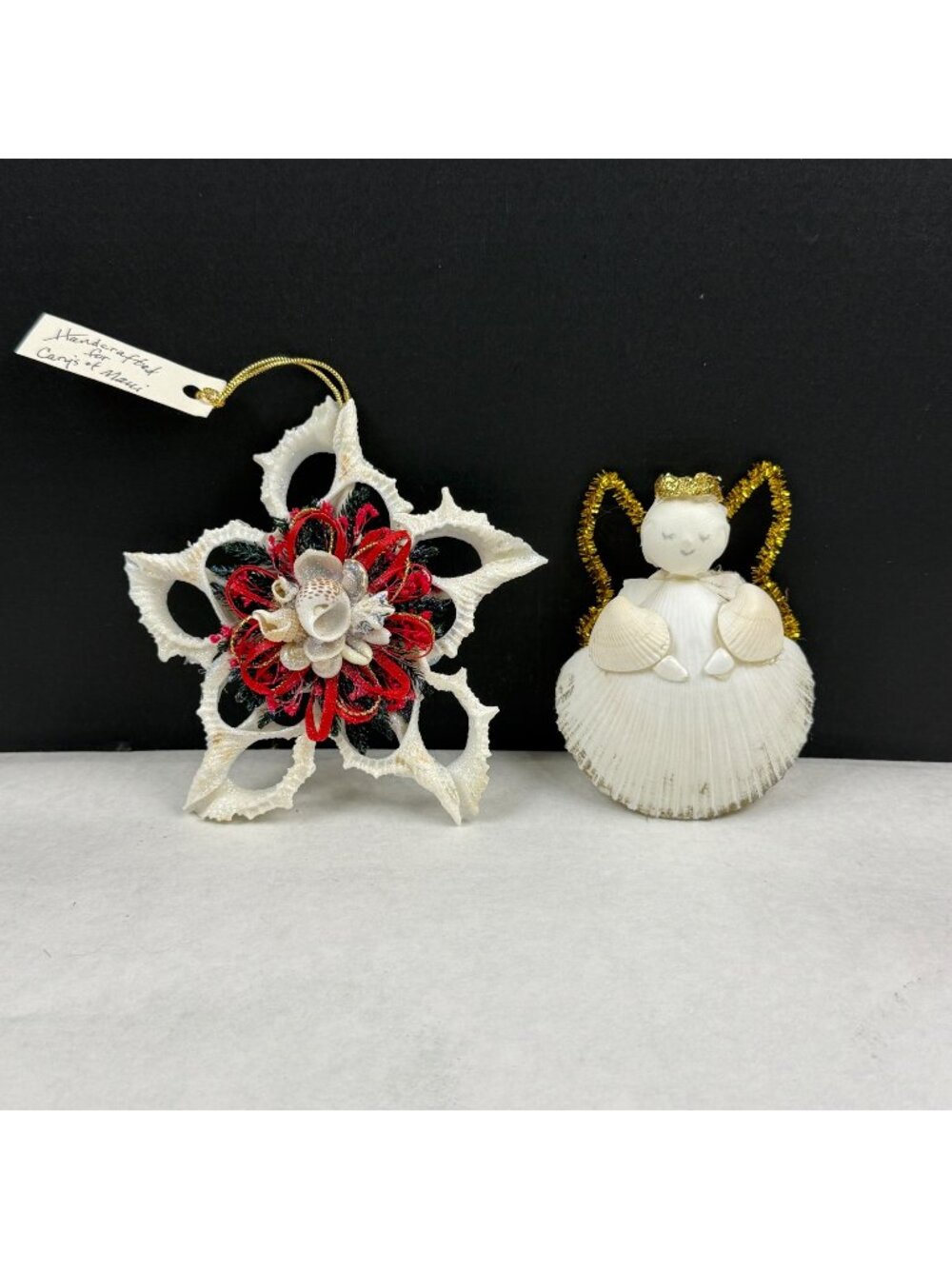 Vintage Hand Made Sea Shell Christmas Ornaments Lot Of 2